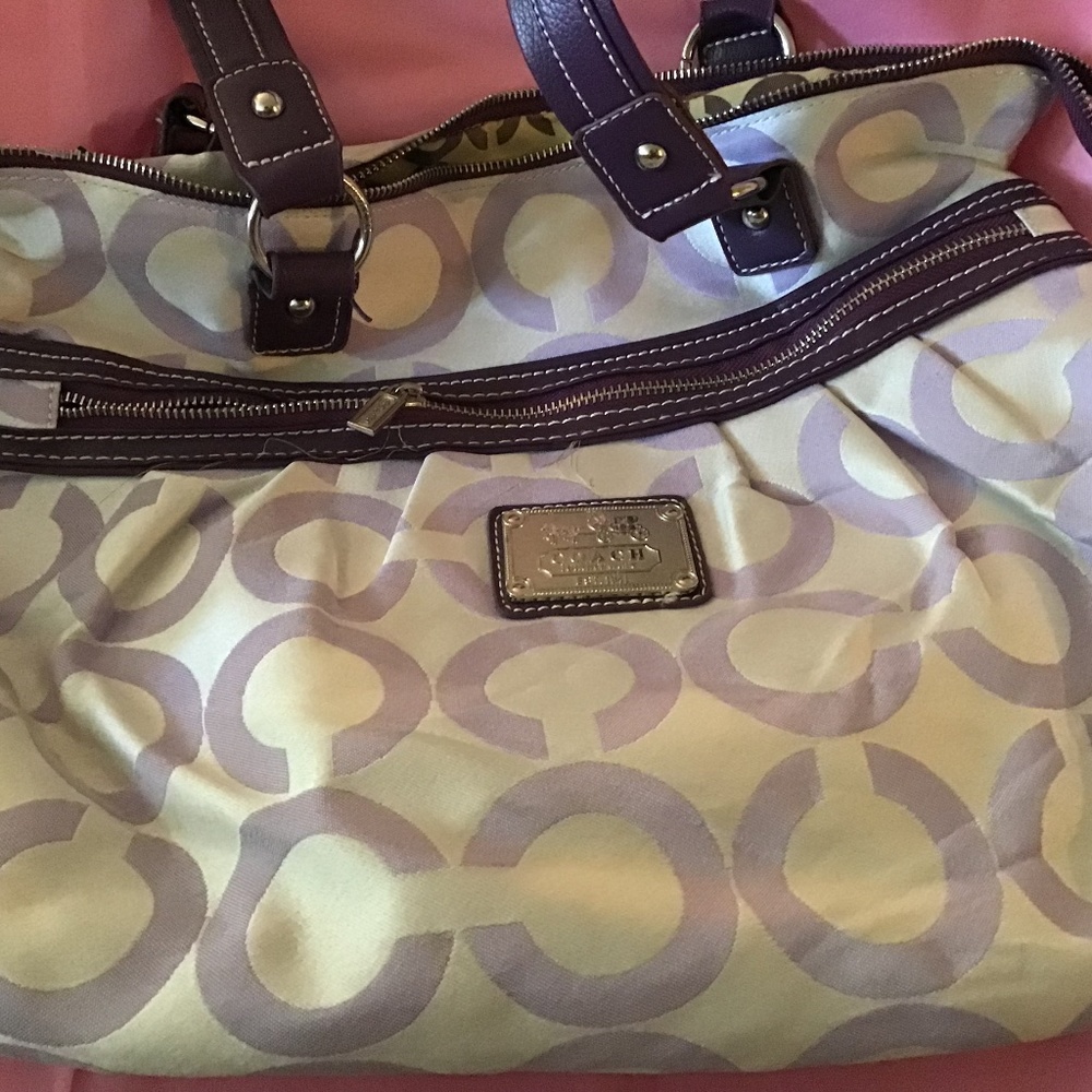 Coach Lilac Beige Signature Large Tote Handbag